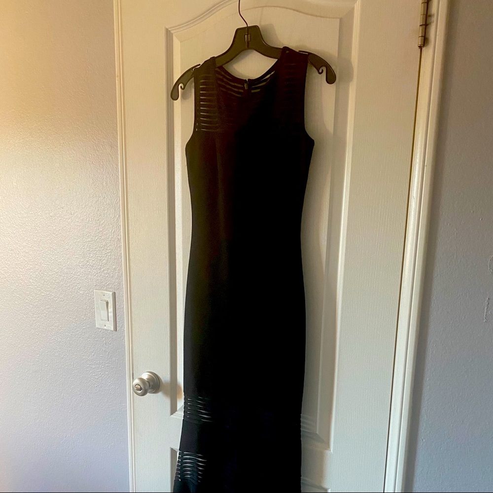 Black evening cocktail gown mermaid, see-through